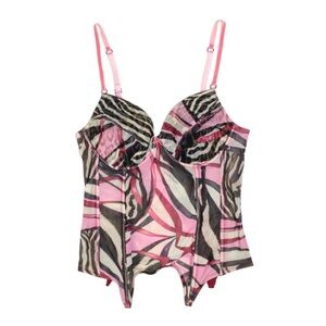 Roberto Cavalli Pink and Black Patterned Bustier Top